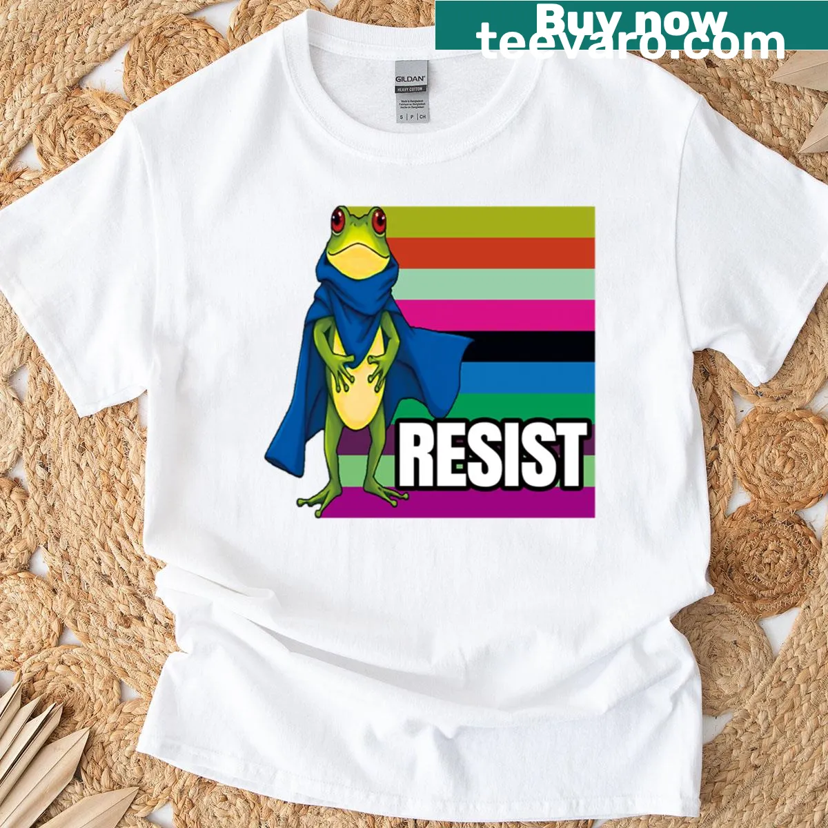 Engaging frog design on Portland Resist t-shirt — on a men's t-shirt
