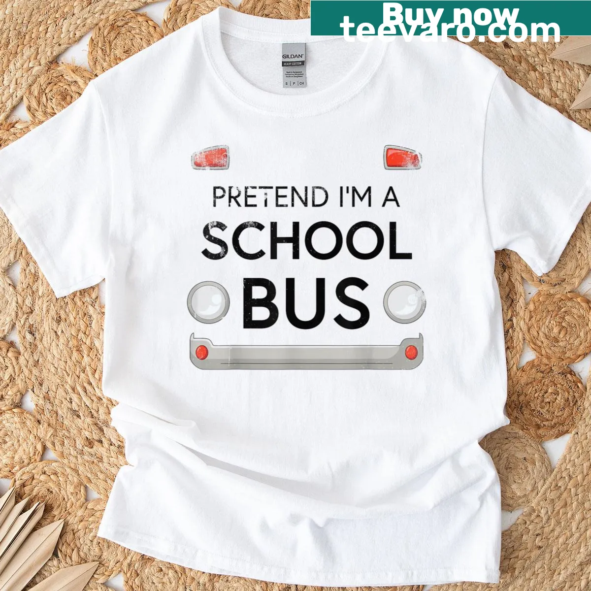 Funny Halloween t-shirt pretending to be a school bus — on a men's t-shirt