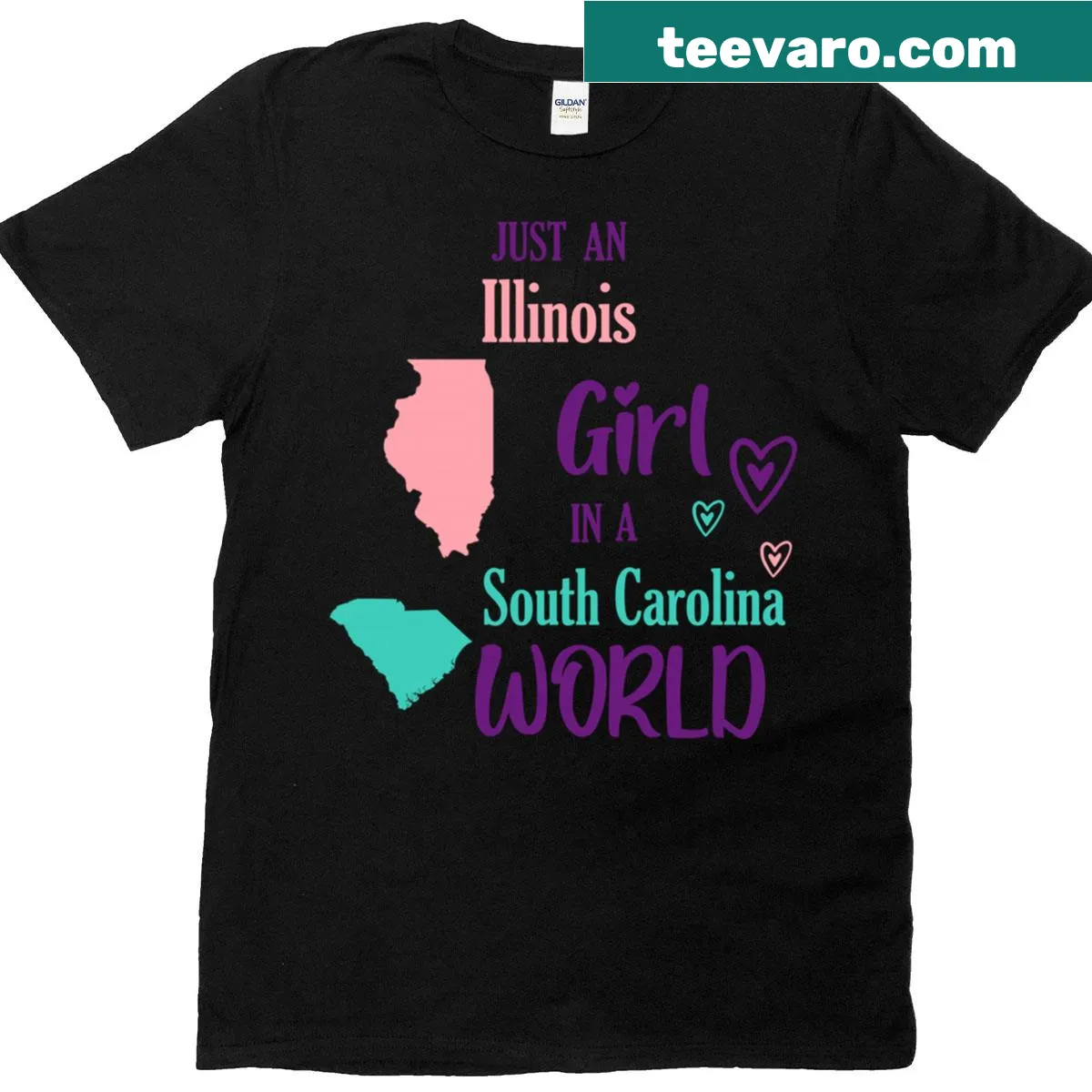 Typography T-shirt celebrating Illinois and South Carolina pride — on a men's t-shirt
