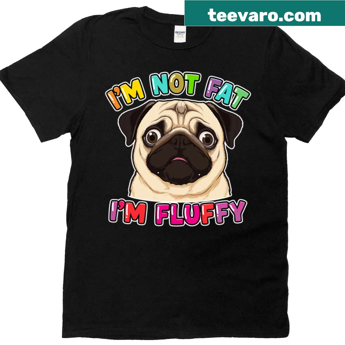 Adorable pug with funny face and text bubble quote on t-shirt — on a men's t-shirt
