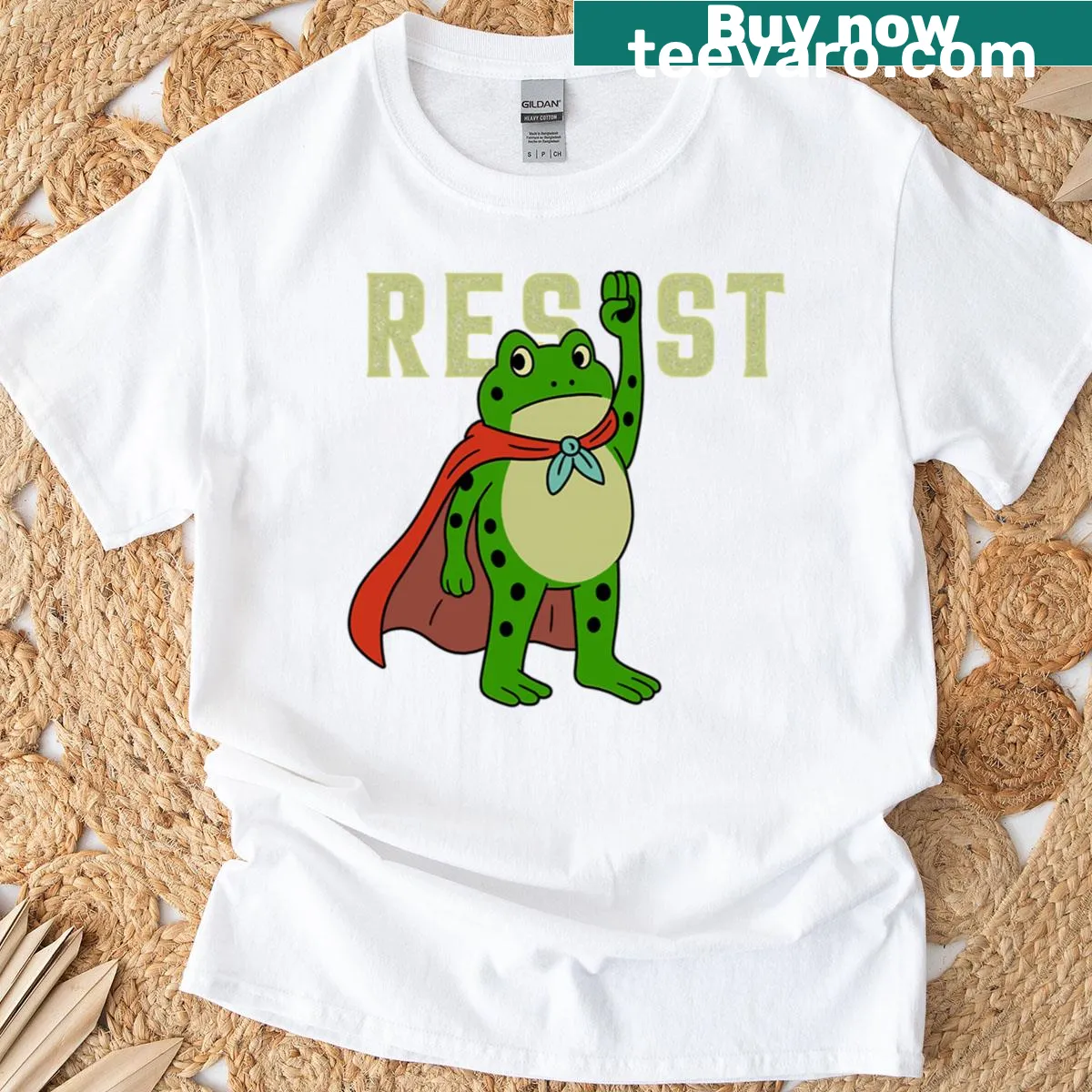 Vintage-style activist T-shirt with frog and anti-fascism slogan — on a men's t-shirt