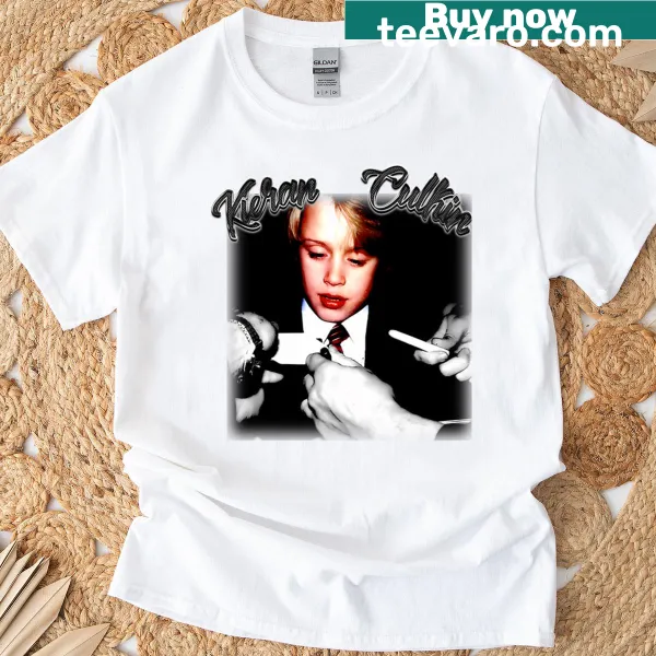 Retro-style t-shirt featuring Kieran Culkin tribute graphic