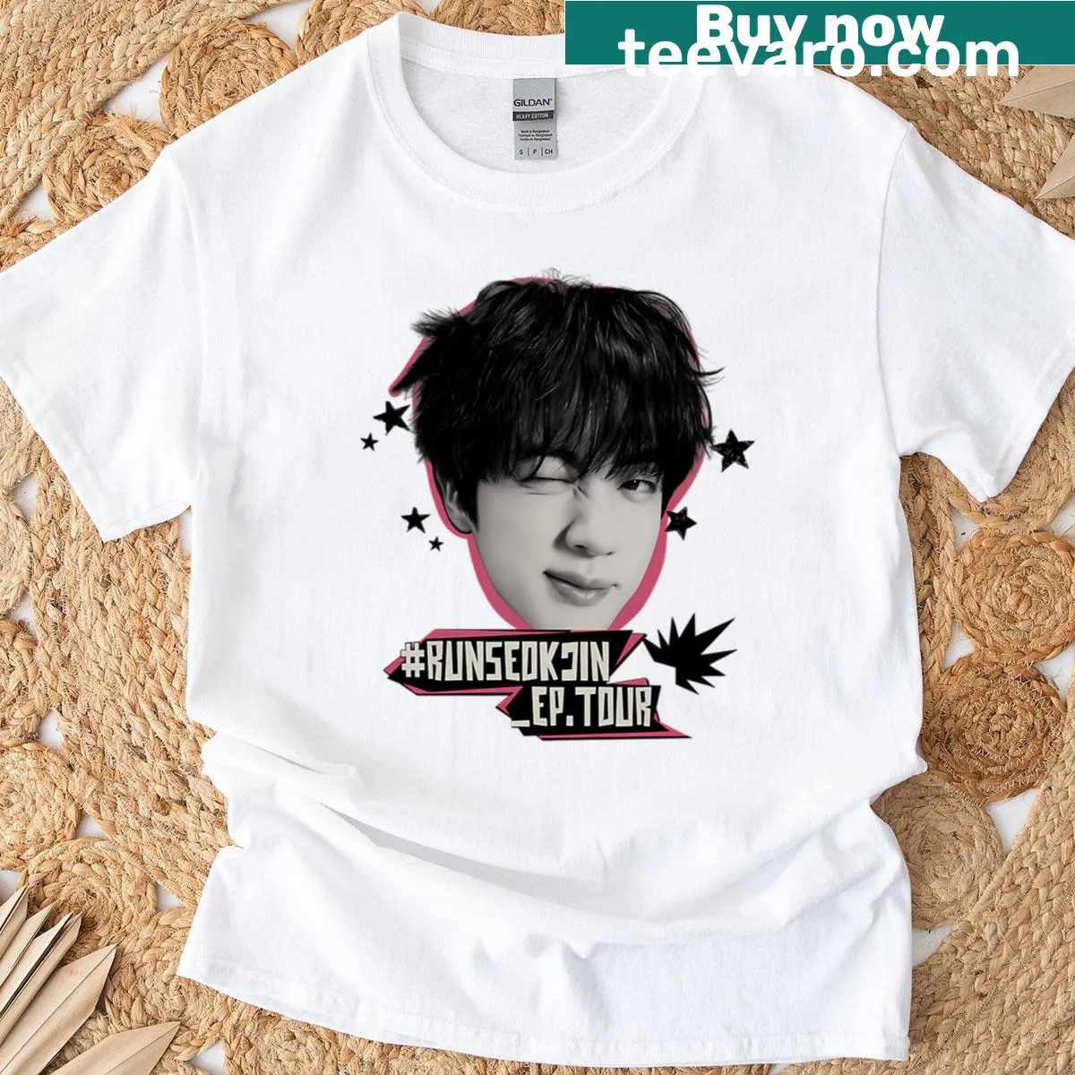 Vintage-style Seokjin EP tour t-shirt with commemorative graphics — on a men's t-shirt