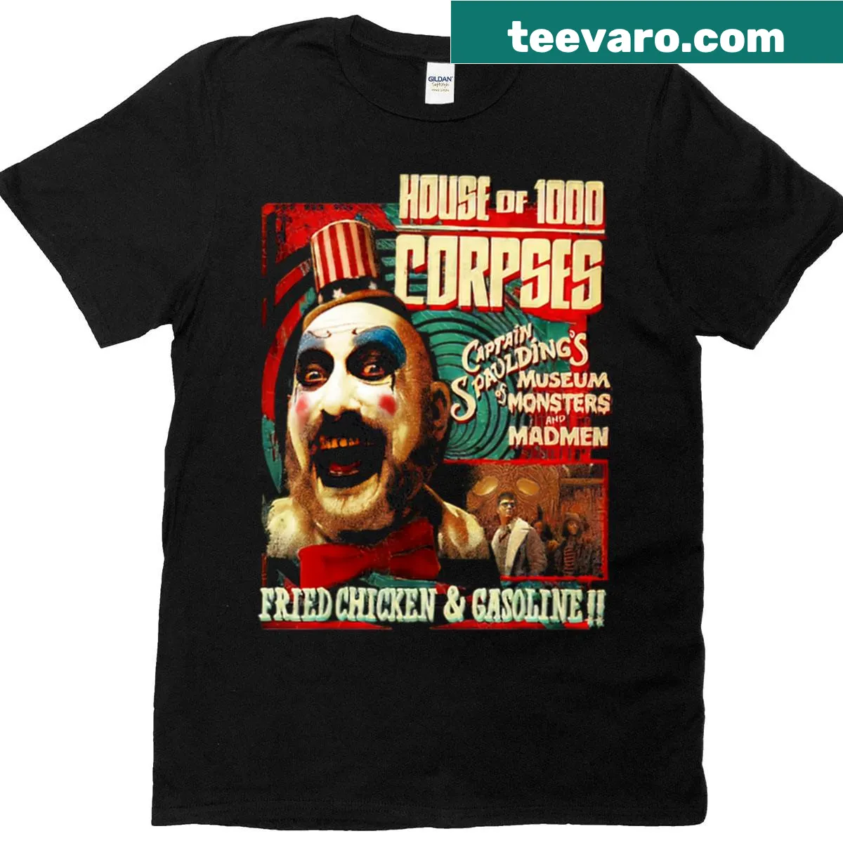 Oversized t-shirt featuring Captain Spaulding graphic from Rob Zombie's films. — on a men's t-shirt