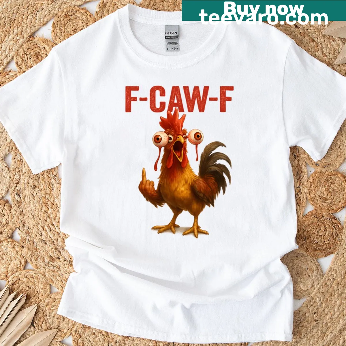 Humorous illustration of a rooster on a t-shirt — on a men's t-shirt