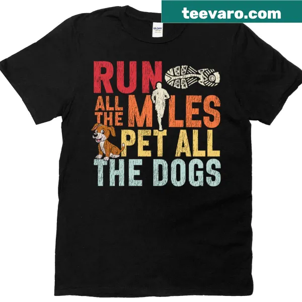Vintage retro running shirt with a dog and runner illustration