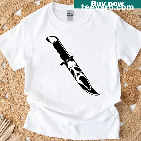 Ghostface t-shirt featuring a knife graphic, perfect for horror fans