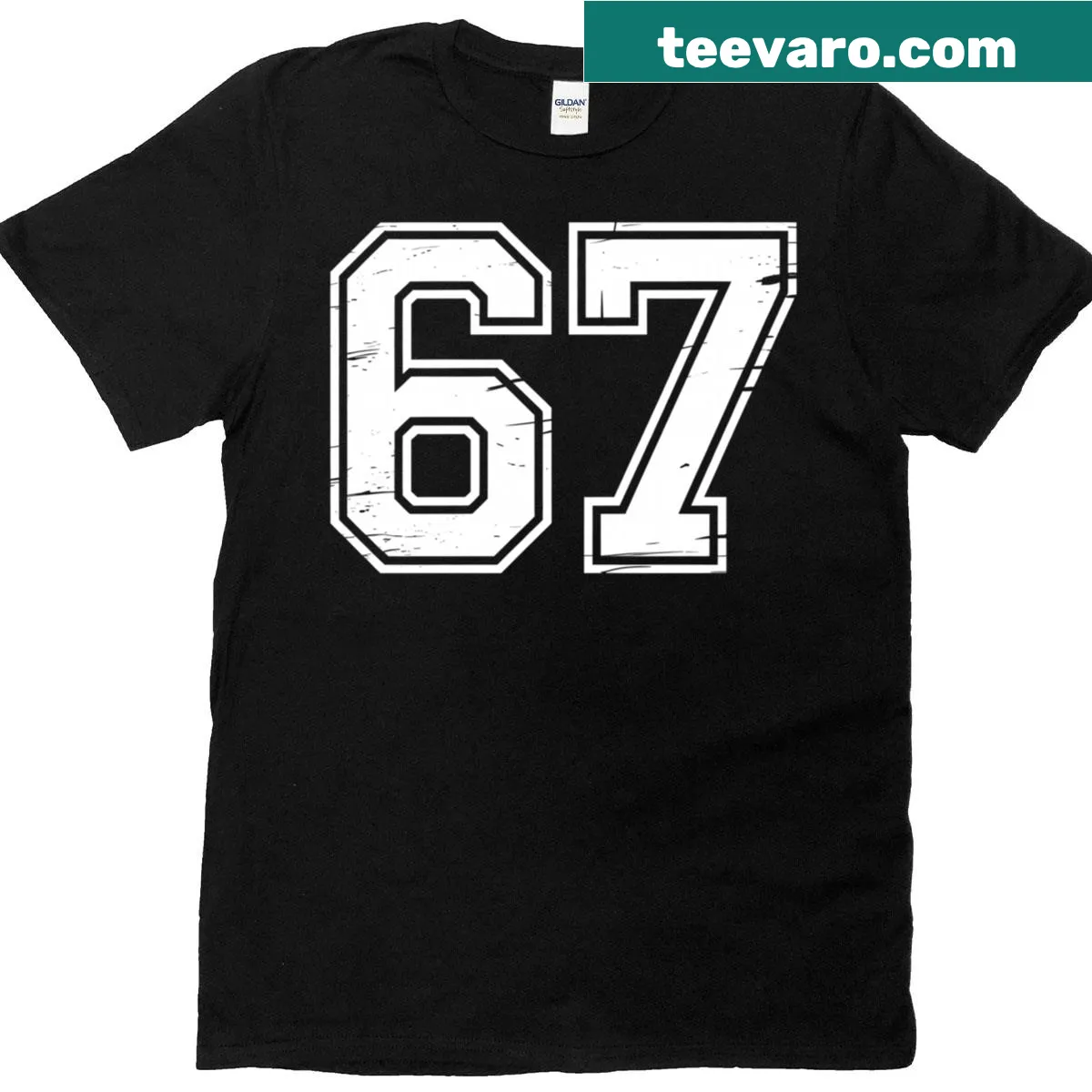 Playful t-shirt featuring meme number 67 in bold typography — on a men's t-shirt