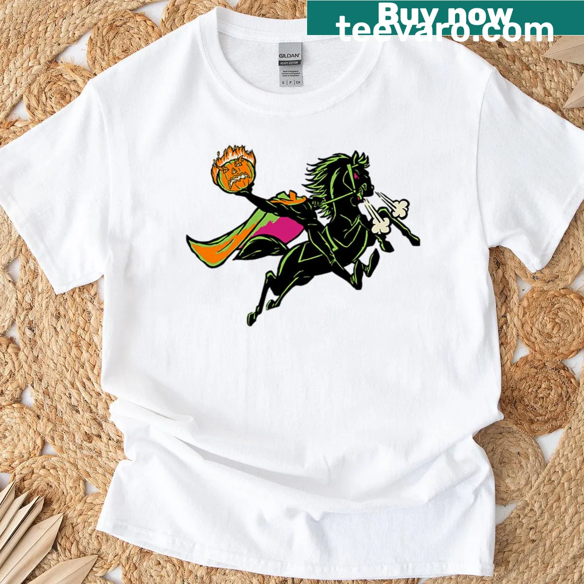 Illustration of the headless horseman from Sleepy Hollow — on a men's t-shirt