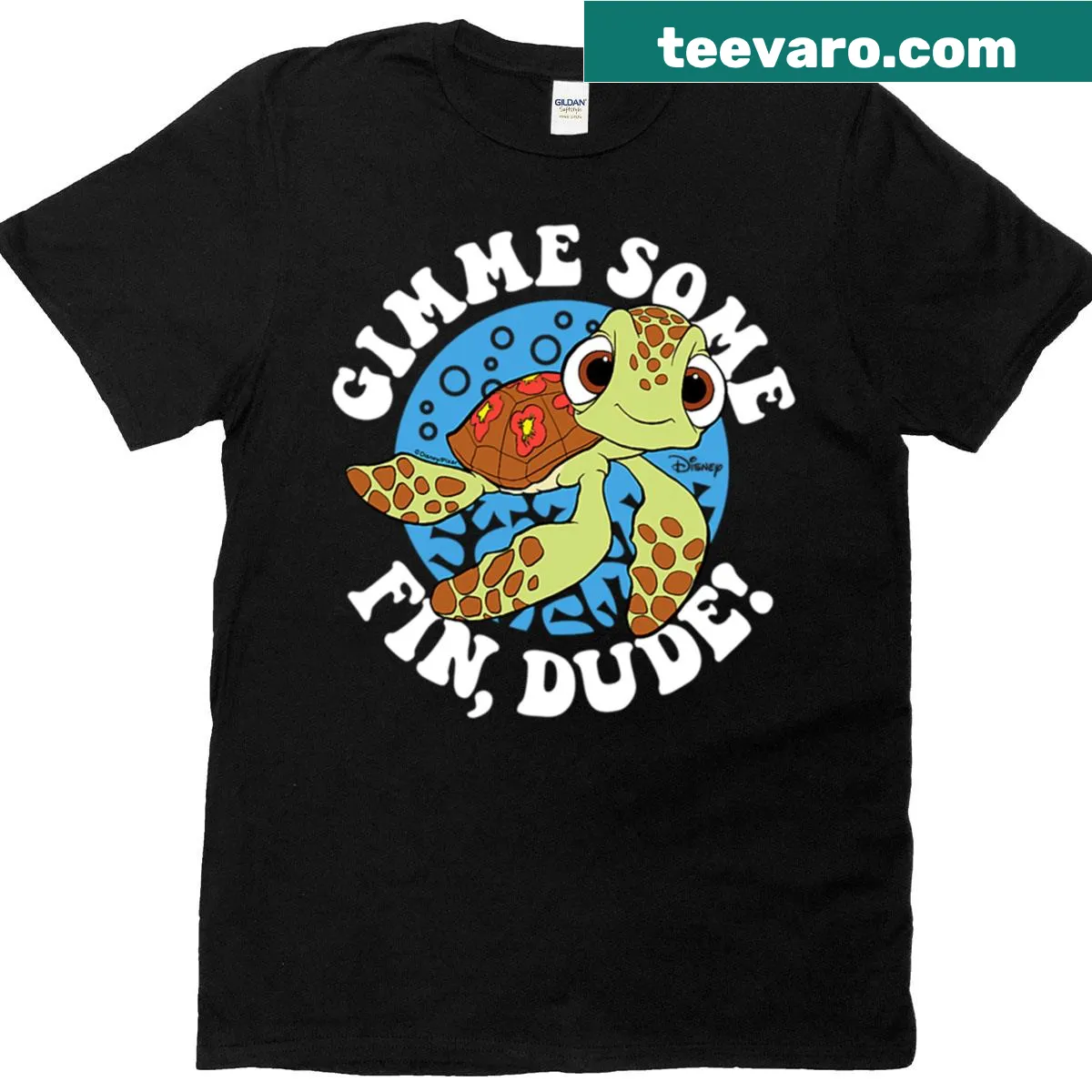 Cute t-shirt with playful aquatic character and 'Gimme Some Fin' text — on a men's t-shirt