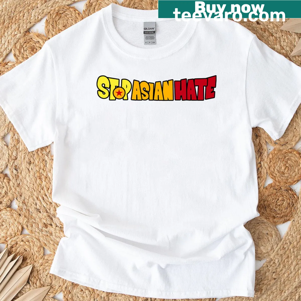T-shirt with a powerful message saying 'Stop Asian Hate' in bold typography — on a men's t-shirt