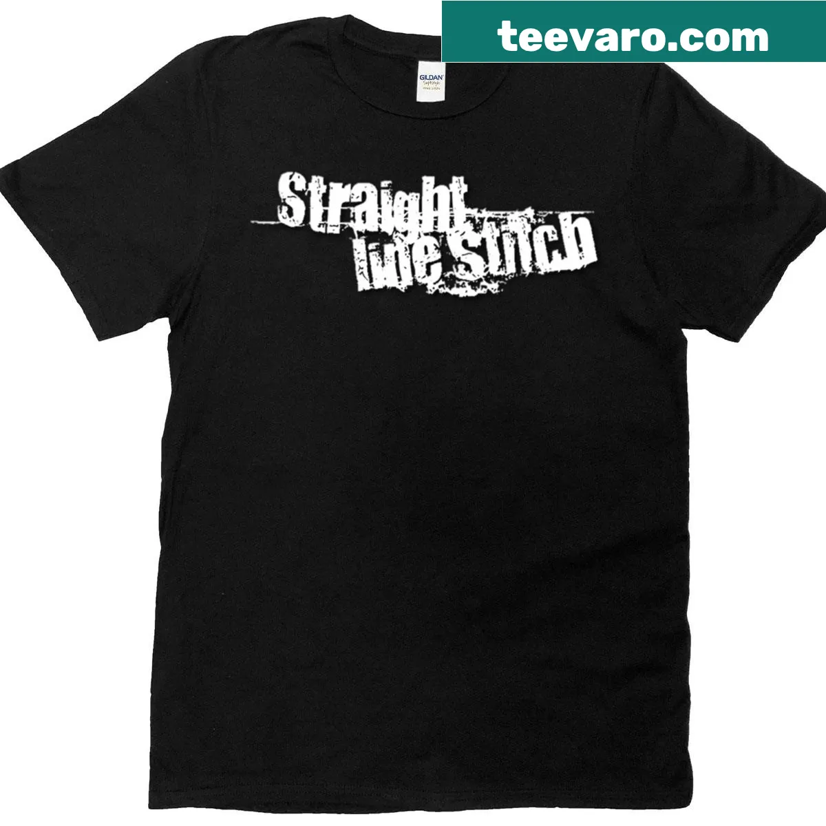 Minimalist T-shirt with a straight line stitch graphic — on a men's t-shirt