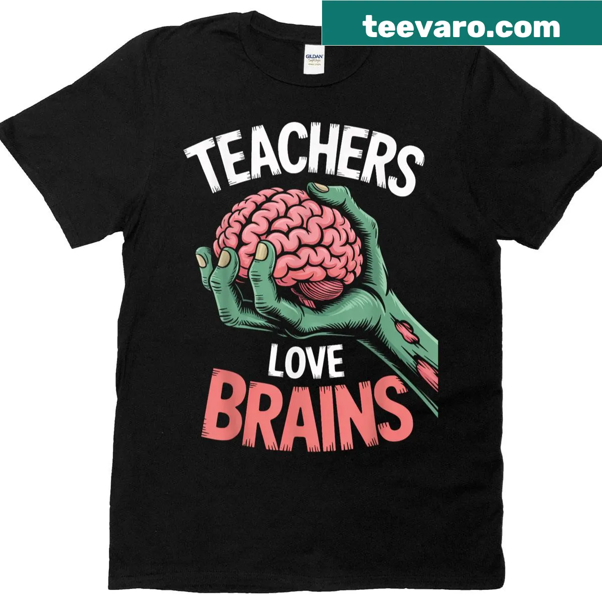 Zombie-themed t-shirt for teachers with funny saying — on a men's t-shirt