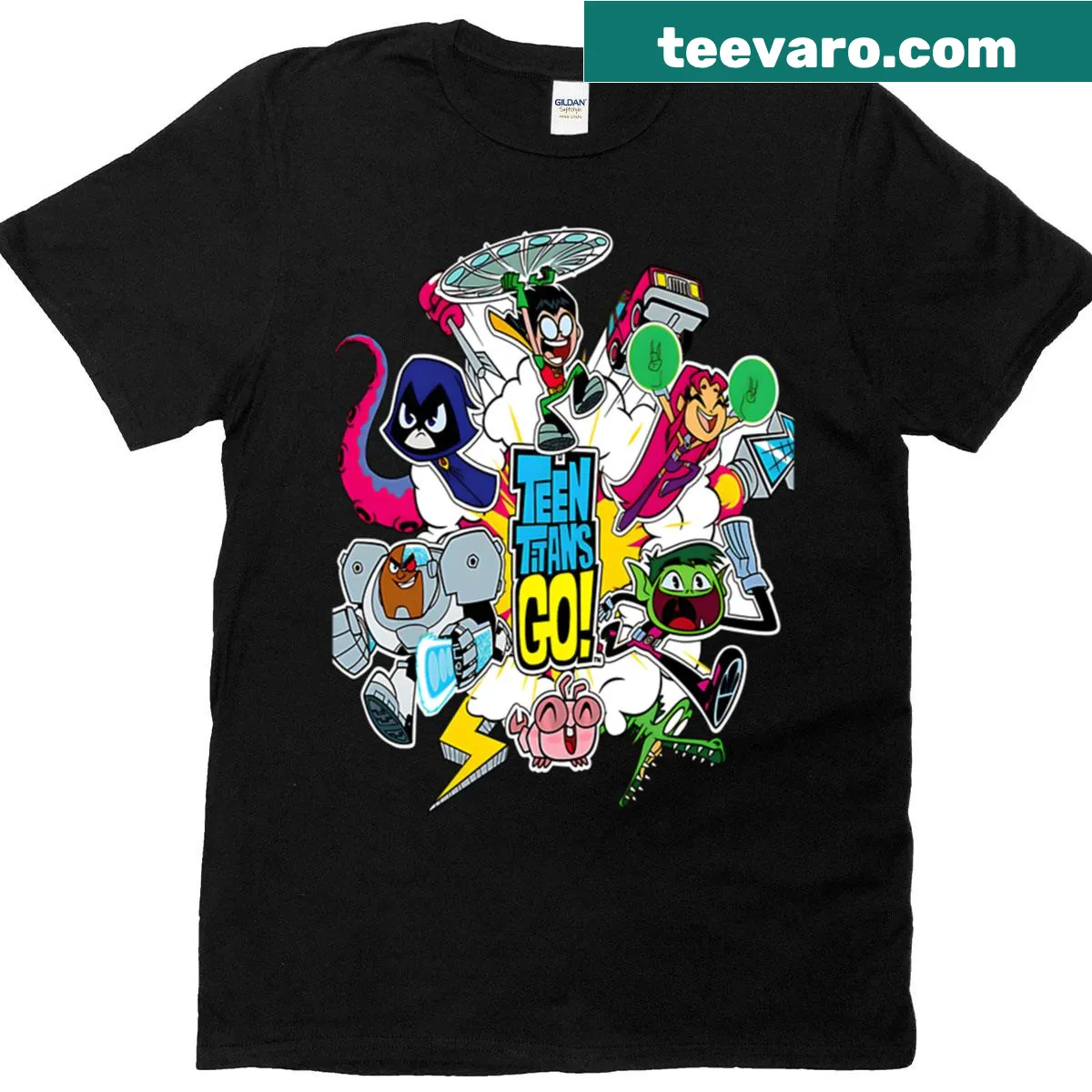 Funny Teen Titans Go T-shirt featuring waffles and movie references — on a men's t-shirt