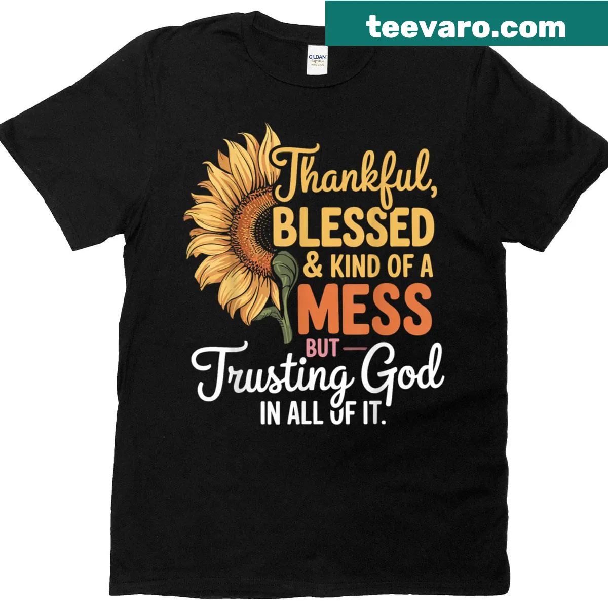 Sentimental T-shirt with a faith-inspired message in typography — on a men's t-shirt