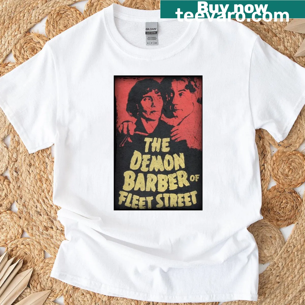 Vintage oversized T-shirt featuring The Demon Barber graphic — on a men's t-shirt