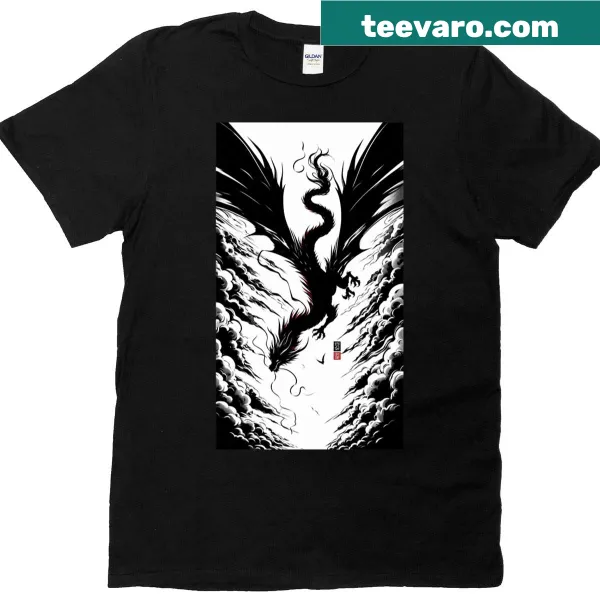 Illustration of a dragon in a dramatic fall for T-shirt