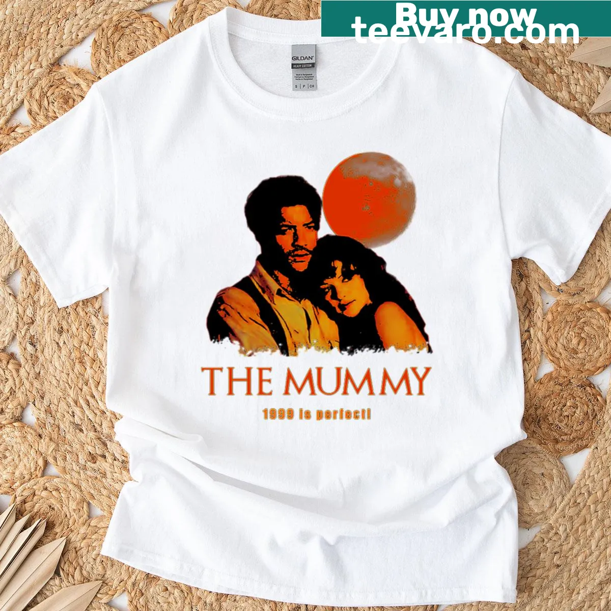 Vintage-style T-shirt celebrating The Mummy 1999 film — on a men's t-shirt