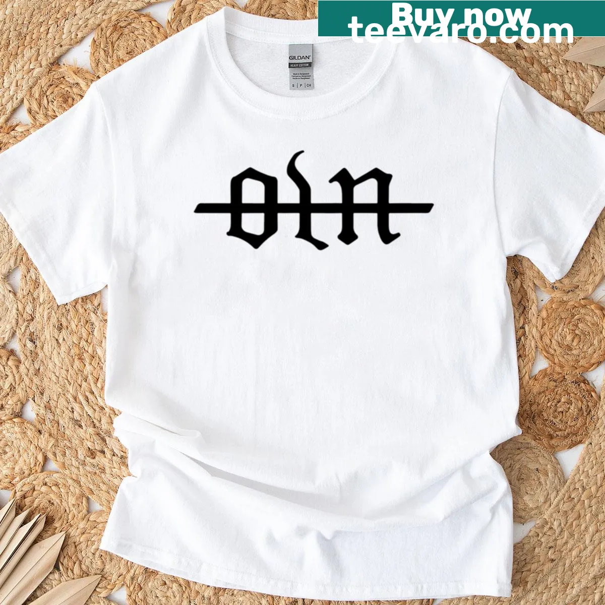 T-shirt featuring Our Last Night band artwork — on a men's t-shirt