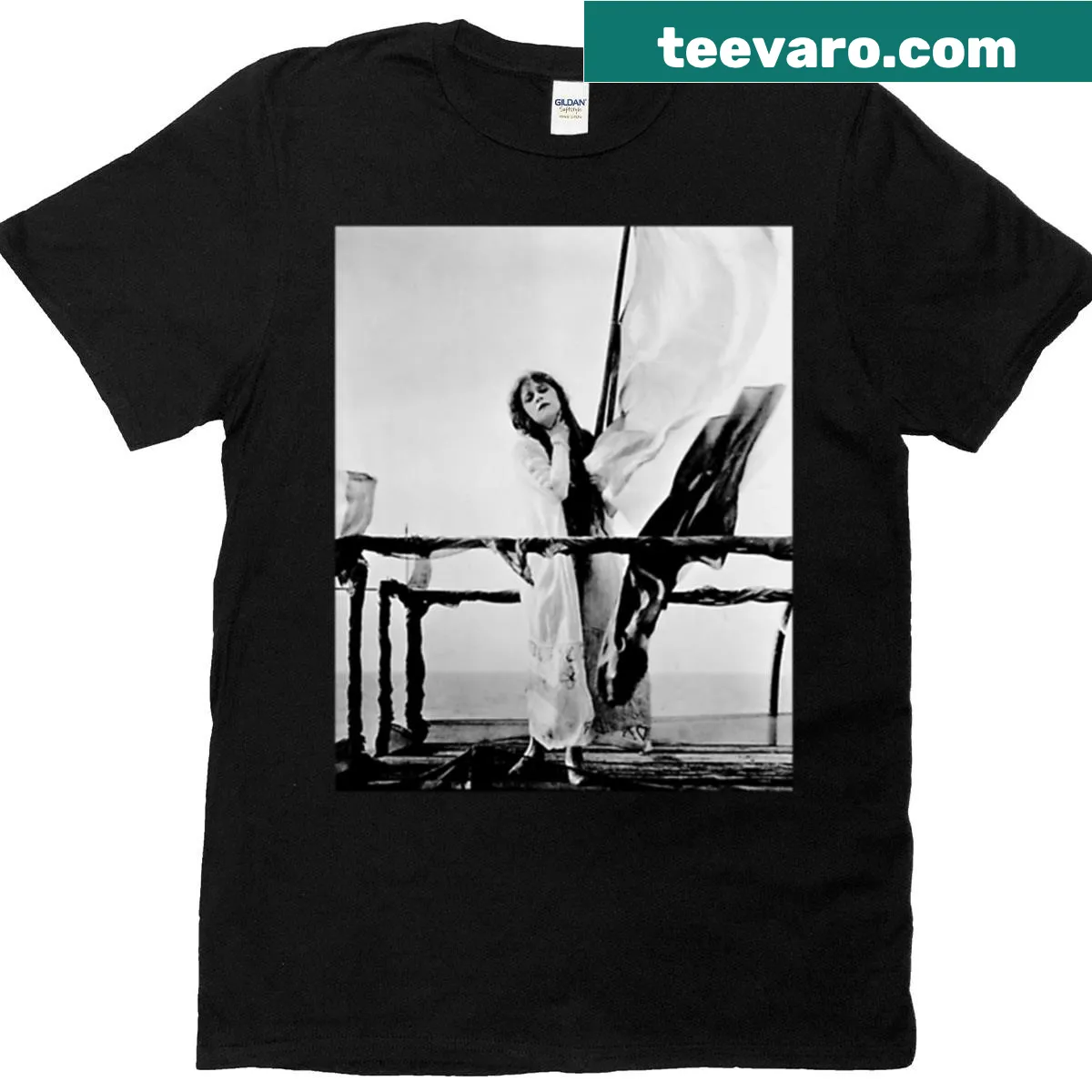 Theda Bara-themed T-shirt celebrating classic cinema — on a men's t-shirt