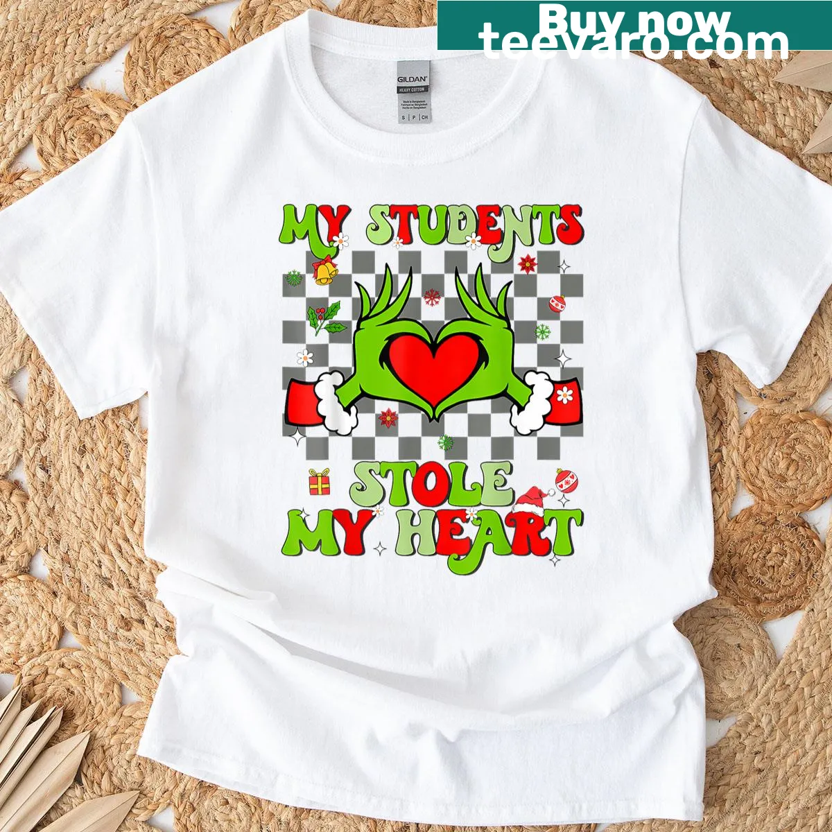Christmas T-shirt for teachers with 'My Students Stole My Heart' text — on a men's t-shirt