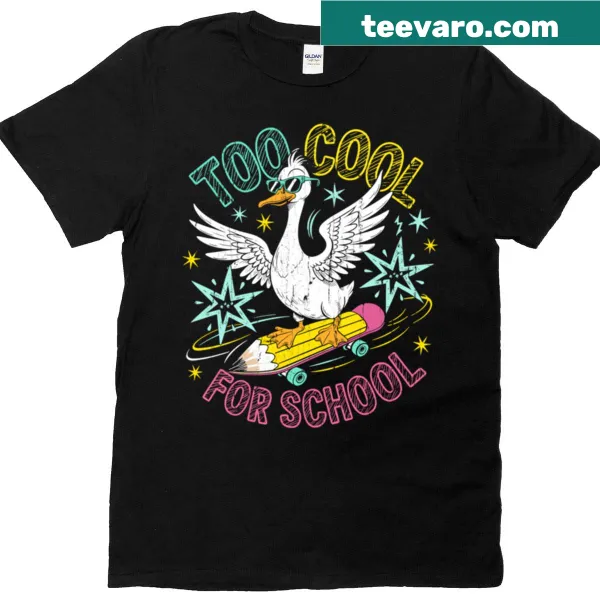 Playful T-shirt with 'Too Cool For School' phrase in fun typography