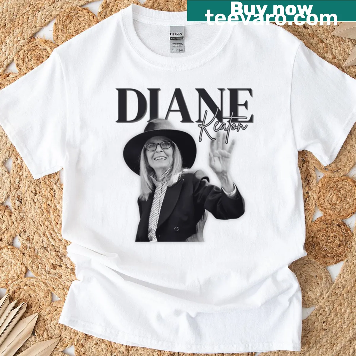 Vintage tribute T-shirt featuring a classic portrait of Diane Keaton — on a men's t-shirt