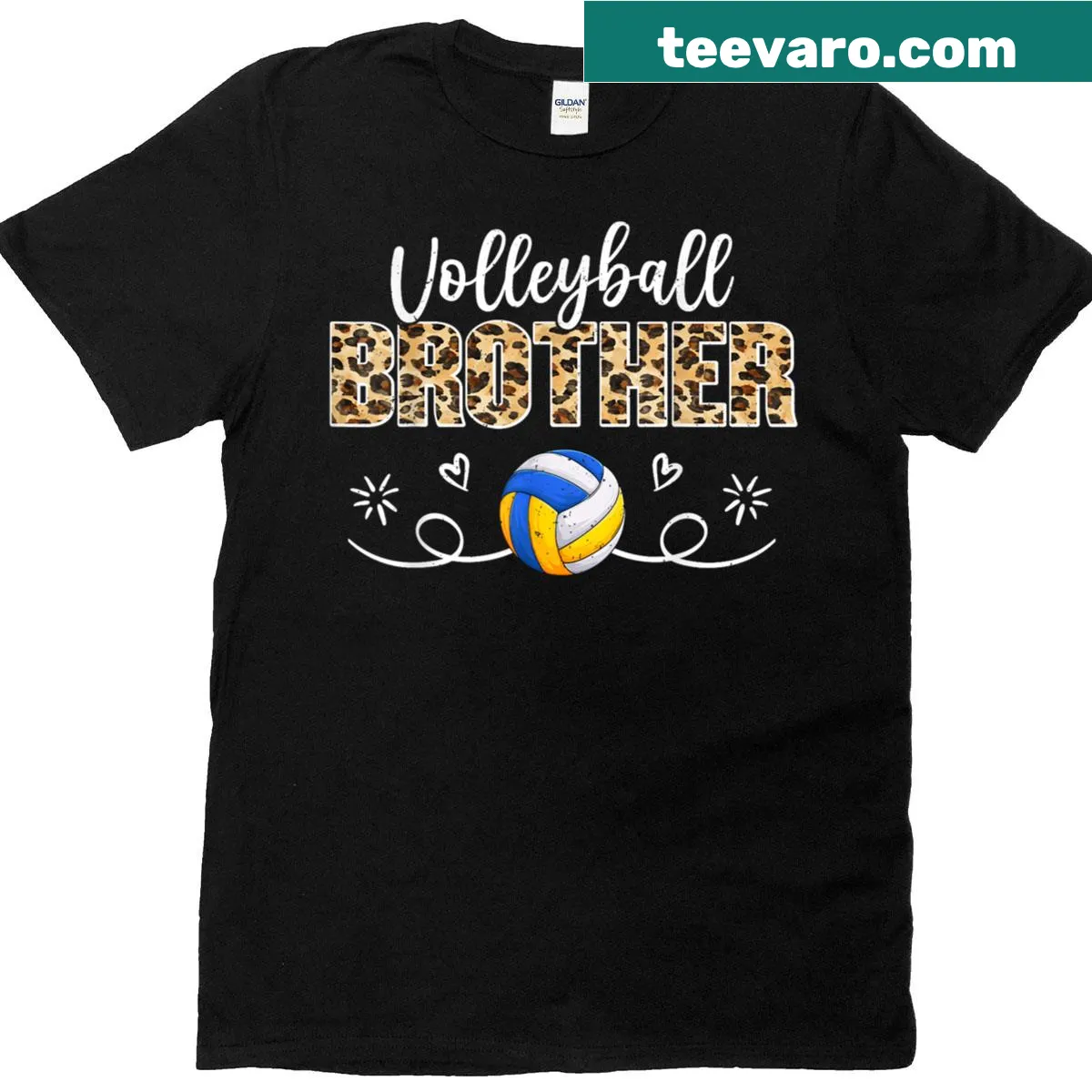 Funny volleyball t-shirt with leopard design for brothers — on a men's t-shirt