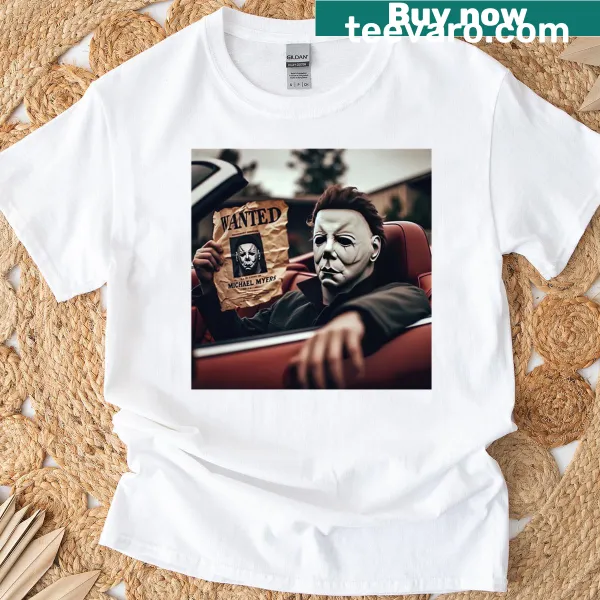 T-shirt featuring bold 'Wanted Michael' typography design.