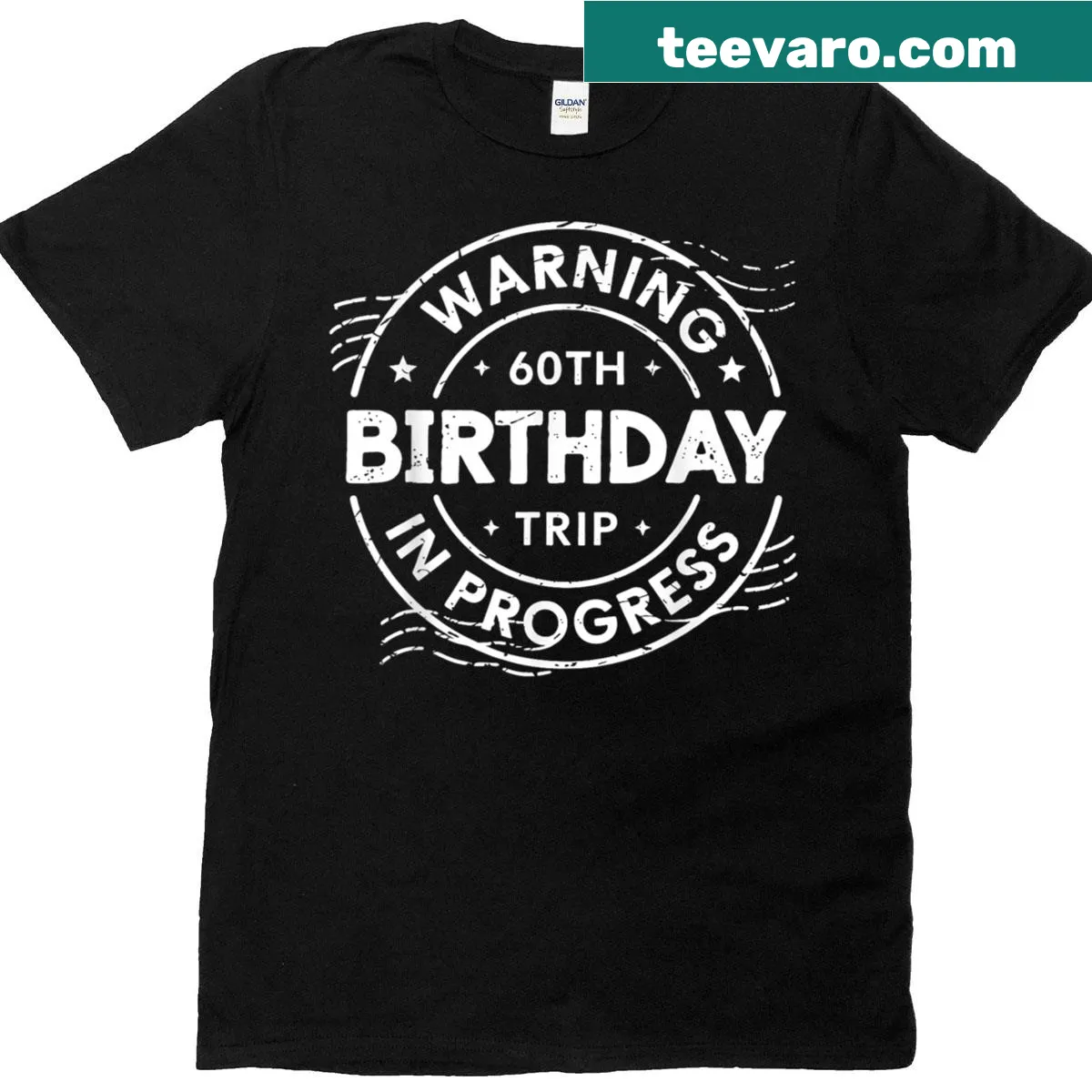 Warning sign graphic tee for celebrating a 60th birthday — on a men's t-shirt