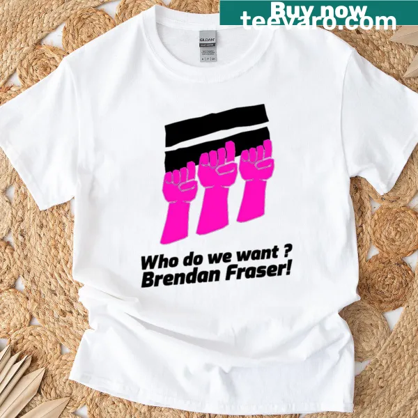 Oversized t-shirt featuring bold 'We Want Brendan Fraser' text design.
