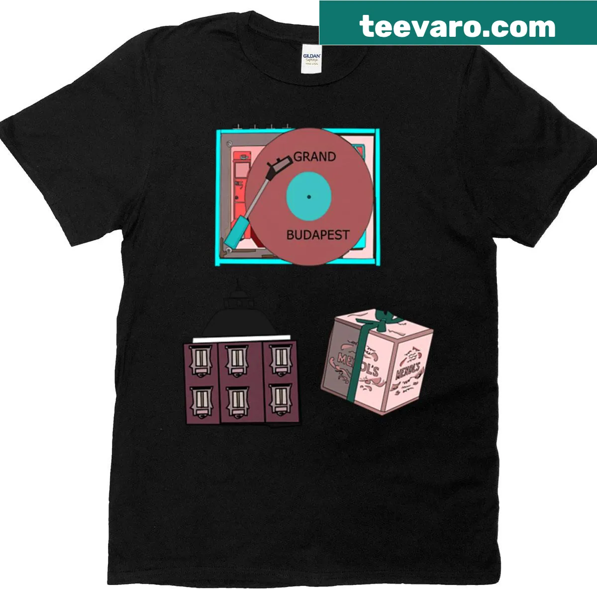 T-shirt featuring artwork inspired by The Grand Budapest Hotel — on a men's t-shirt