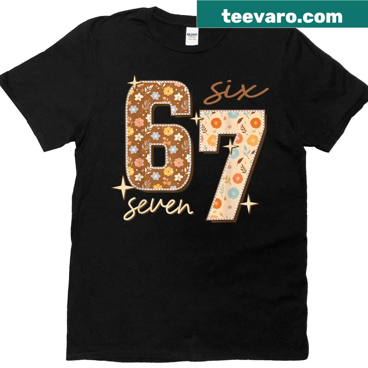 Thanksgiving-themed women's t-shirt featuring 'Six Seven' — on a men's t-shirt