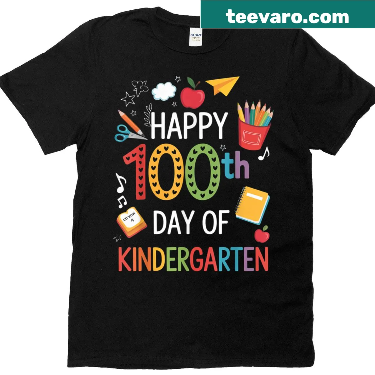 Celebratory t-shirt for teachers featuring '100 Days Of Kindergarten' design — on a men's t-shirt