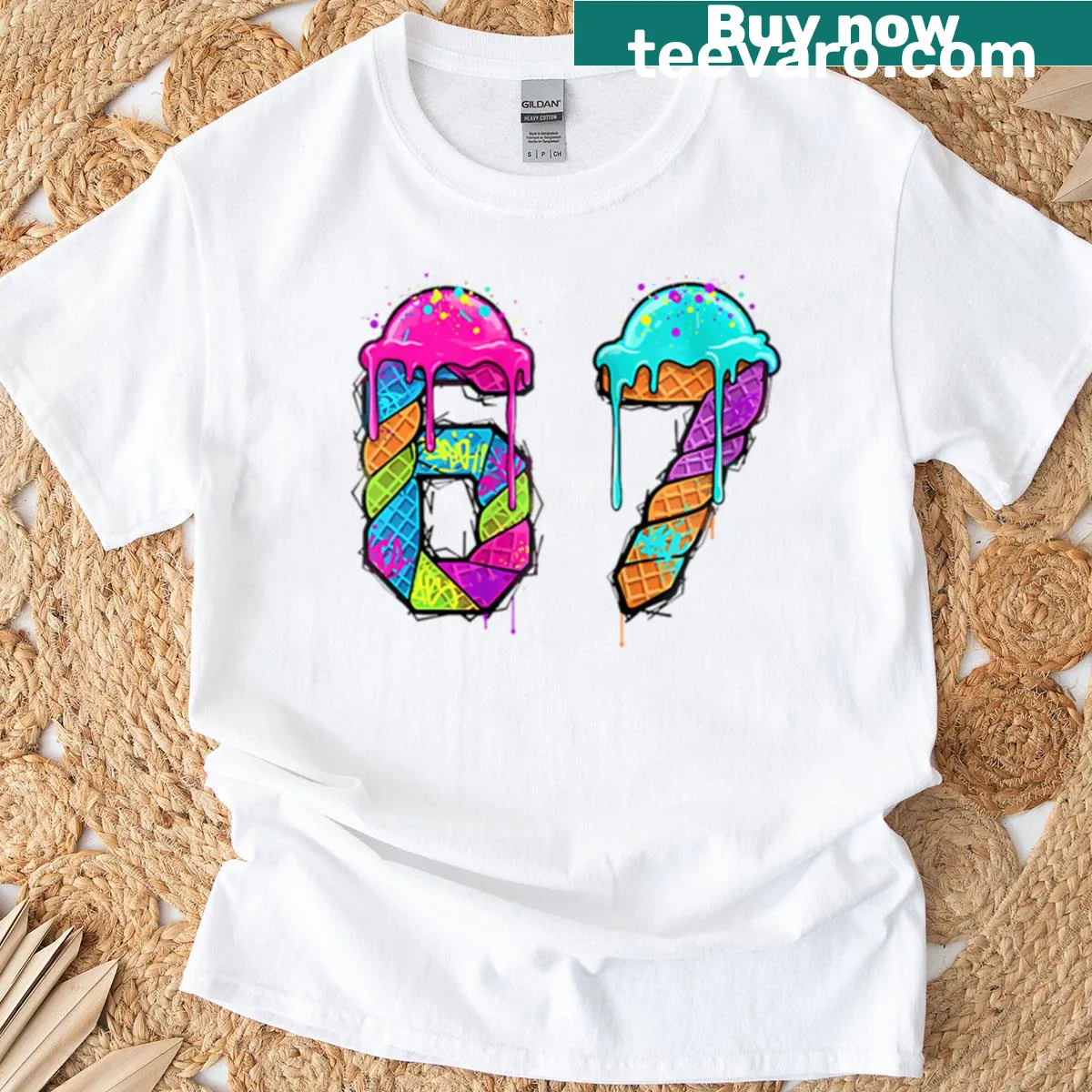 Funny ice cream drip design for a 67th birthday T-shirt — on a men's t-shirt