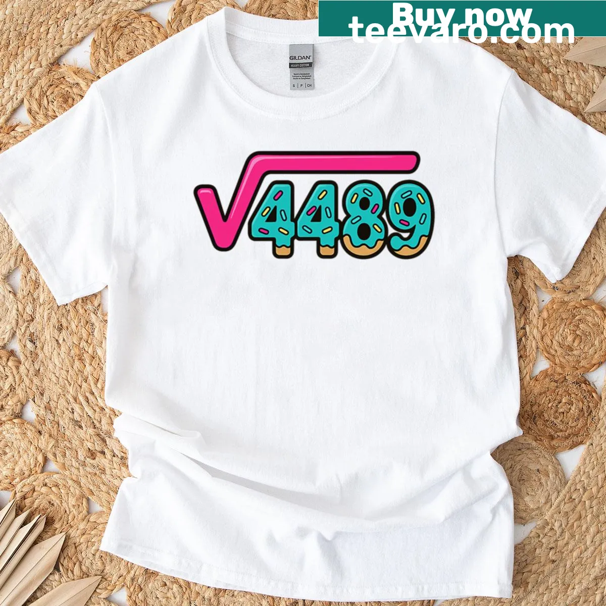 Funny math teacher T-shirt with 'Square Root 4489' and ice cream theme — on a men's t-shirt