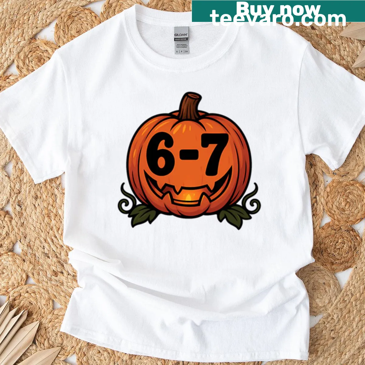 Funny meme-inspired pumpkin illustration for Halloween T-shirt — on a men's t-shirt