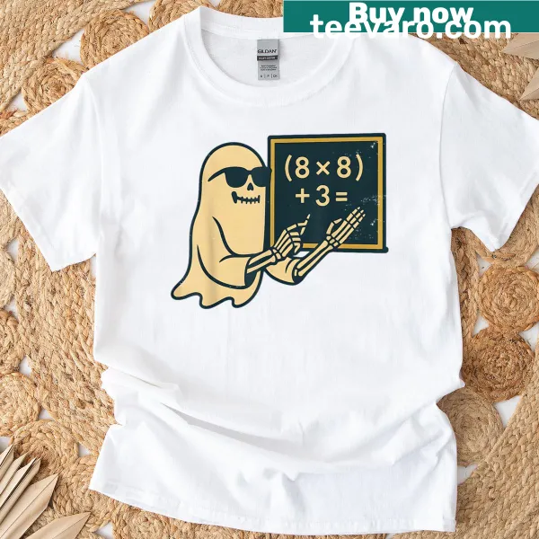 Halloween T-shirt with skeleton ghost design and math theme