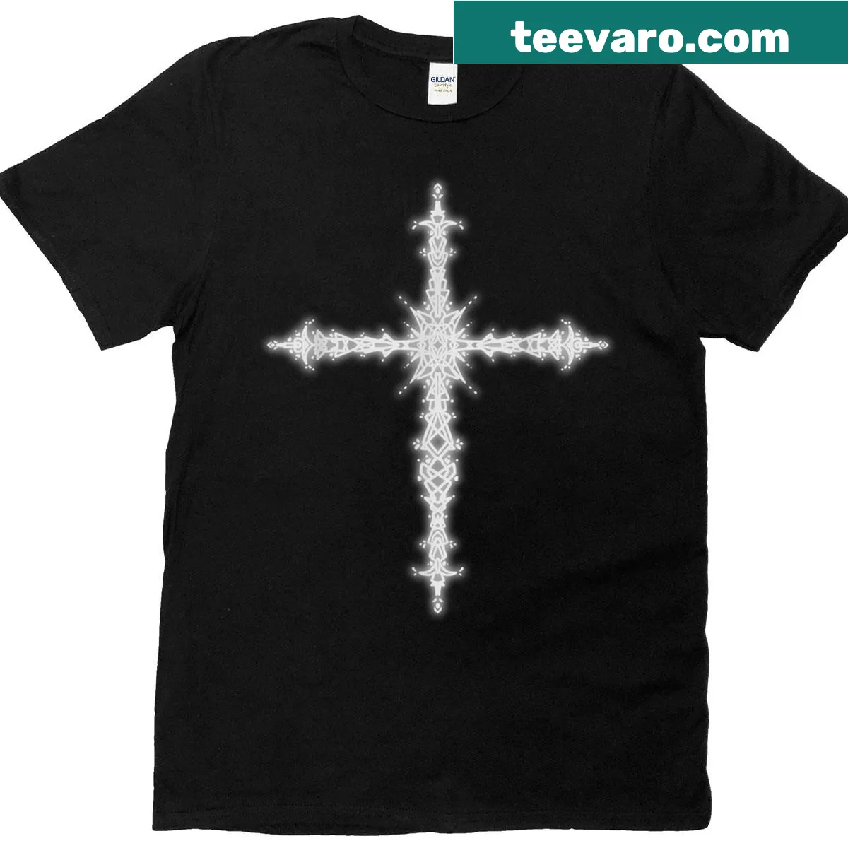Gothic cross graphic on a grunge-inspired T-shirt — on a men's t-shirt