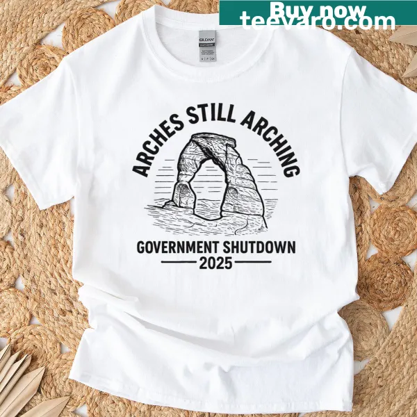 Minimalist line art t-shirt featuring an arch design