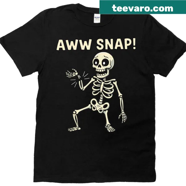 T-shirt featuring a humorous skeleton with a broken arm
