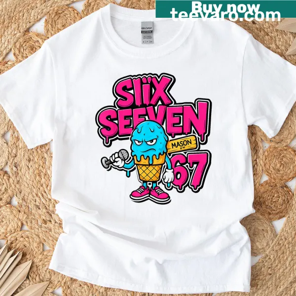 Text design 'Awesome Six Seven' on a baseball-themed T-shirt