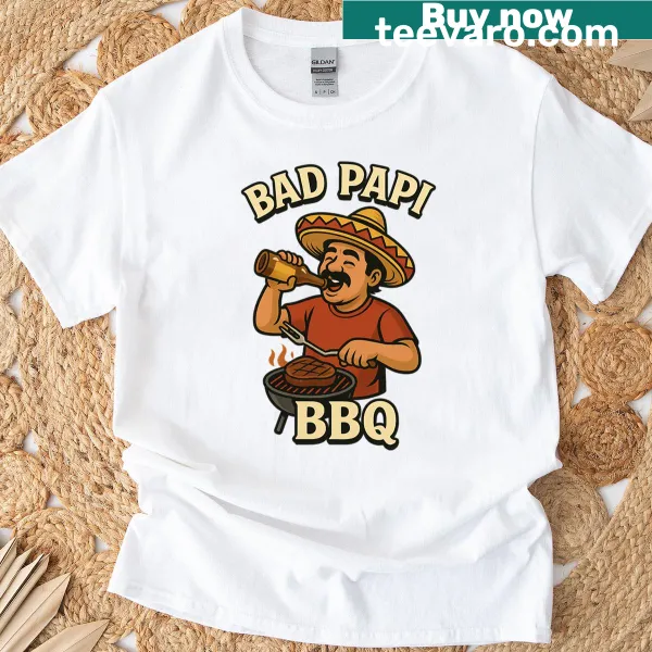 Humorous Bad Papi BBQ graphic T-shirt for grill lovers