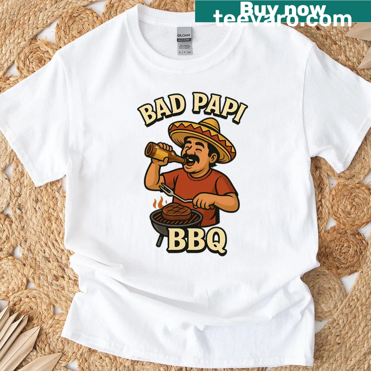 Humorous Bad Papi BBQ graphic T-shirt for grill lovers — on a men's t-shirt