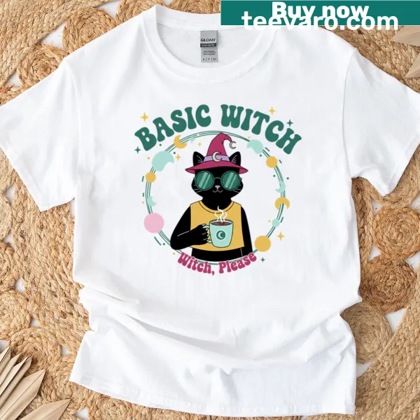 Cute cat in a hat and glasses design with coffee on a T-shirt.