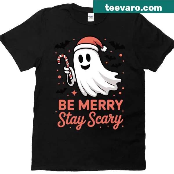 Cute ghost design blending Christmas and Halloween on a T-shirt