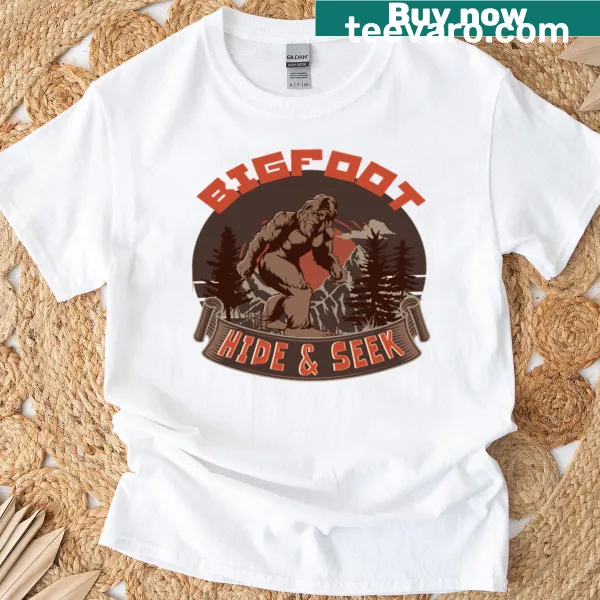 Illustration of Bigfoot playing hide and seek on T-shirt