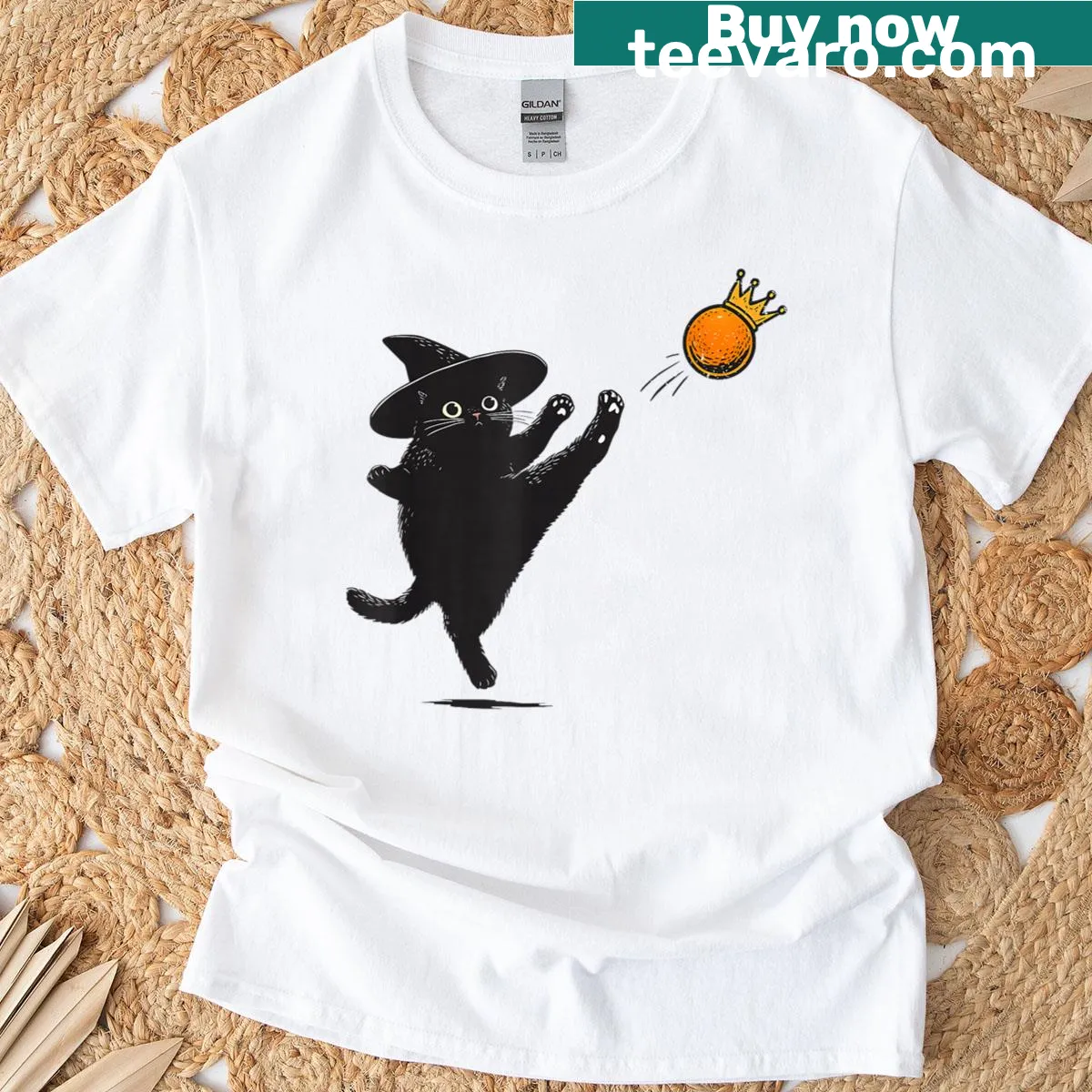 Vintage distressed t-shirt with a black cat and humorous slogan. — on a men's t-shirt