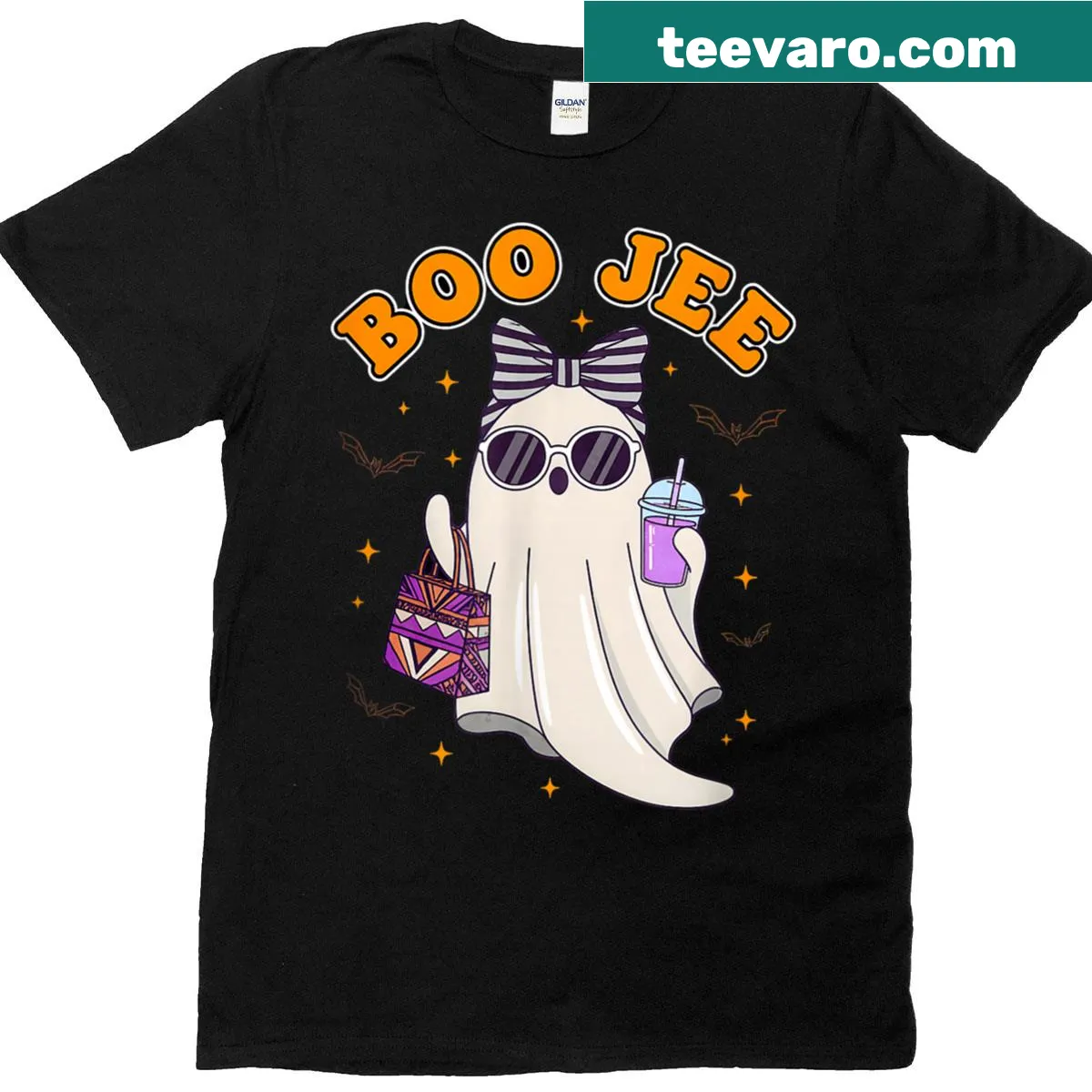 Cute Halloween t-shirt with a pink ghost design — on a men's t-shirt