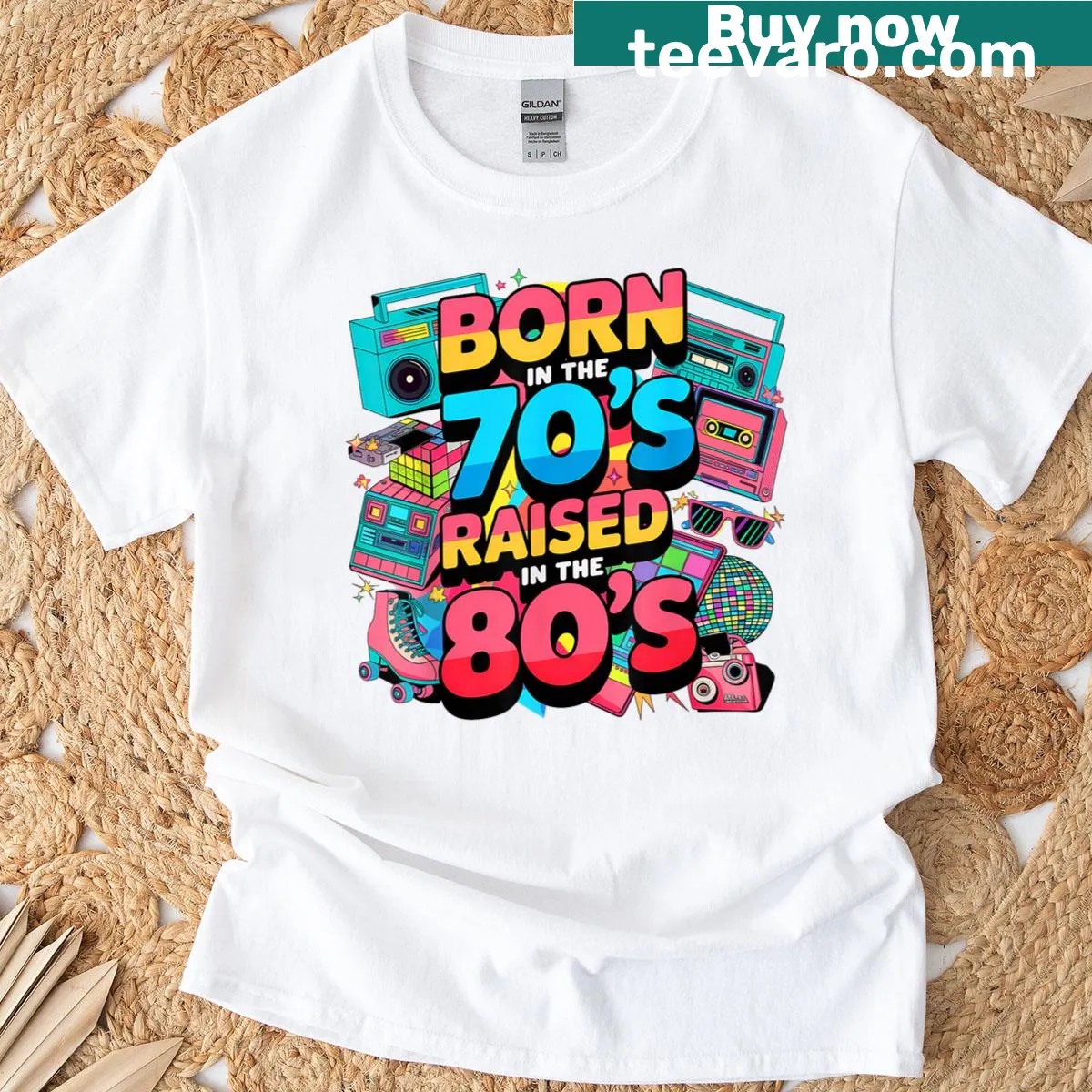 Nostalgic typography t-shirt celebrating the 70s and 80s — on a men's t-shirt